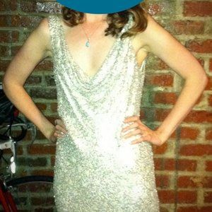 Carmen Marc Valvo silver sequin cocktail dress sz 6